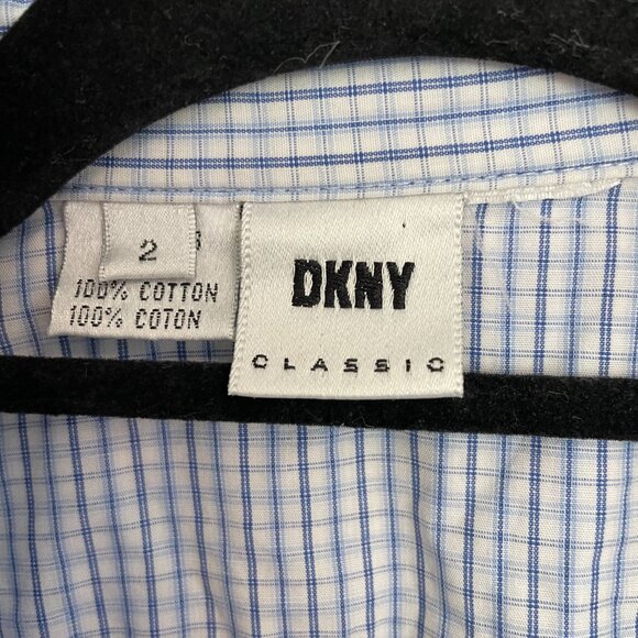 Vintage DKNY Blue & White Gingham Cotton Button-Down Shirt - Picture 5 of 6